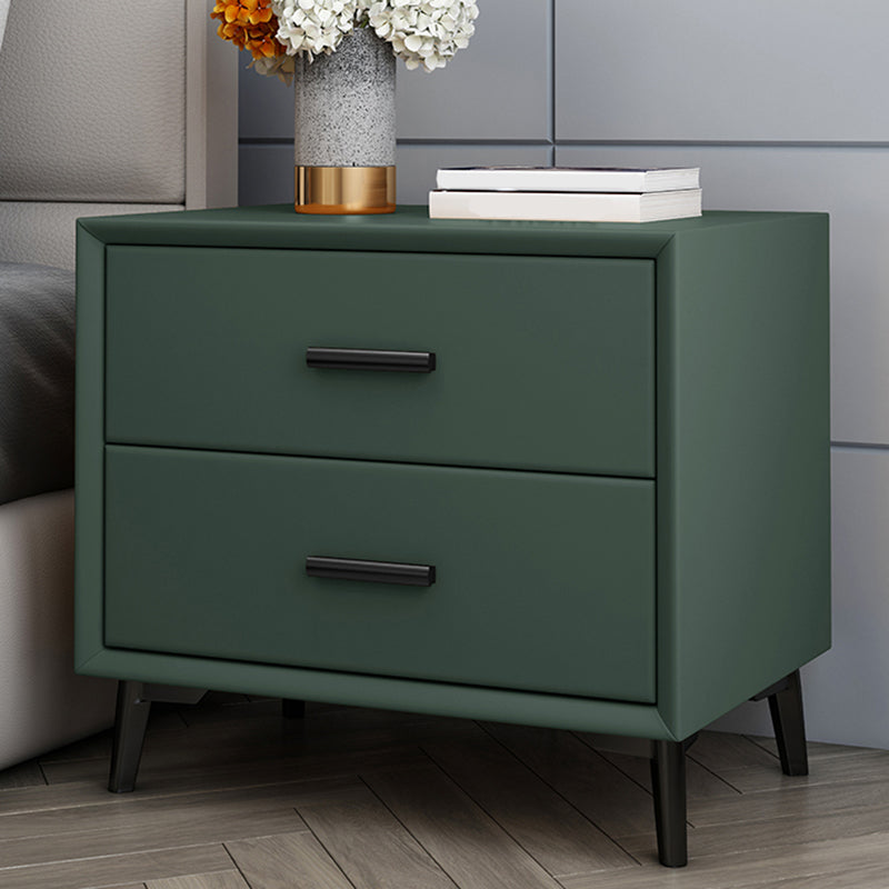 2 - Drawer Contemporary Accent Table Nightstand Faux Leather Bed Nightstand