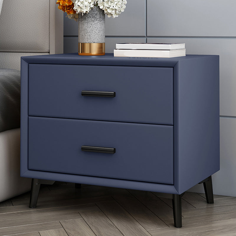 2 - Drawer Contemporary Accent Table Nightstand Faux Leather Bed Nightstand