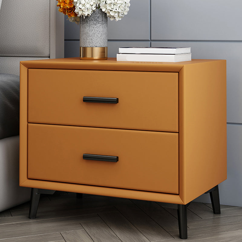 2 - Drawer Contemporary Accent Table Nightstand Faux Leather Bed Nightstand