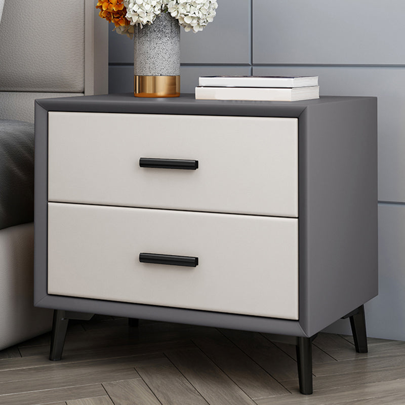 2 - Drawer Contemporary Accent Table Nightstand Faux Leather Bed Nightstand