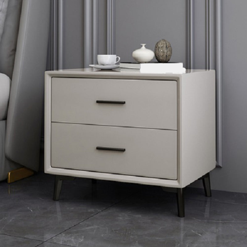 2 - Drawer Contemporary Accent Table Nightstand Faux Leather Bed Nightstand