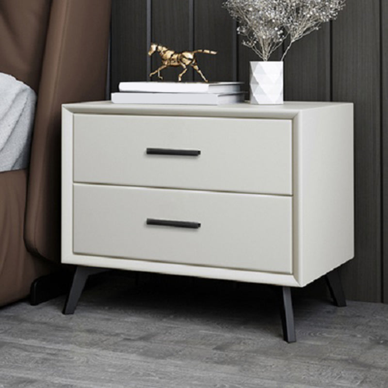 2 - Drawer Contemporary Accent Table Nightstand Faux Leather Bed Nightstand