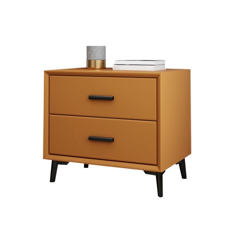 2 - Drawer Contemporary Accent Table Nightstand Faux Leather Bed Nightstand