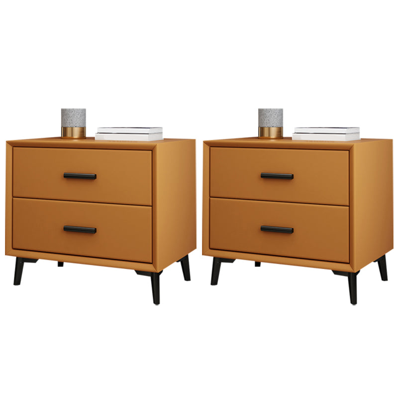 2 - Drawer Contemporary Accent Table Nightstand Faux Leather Bed Nightstand