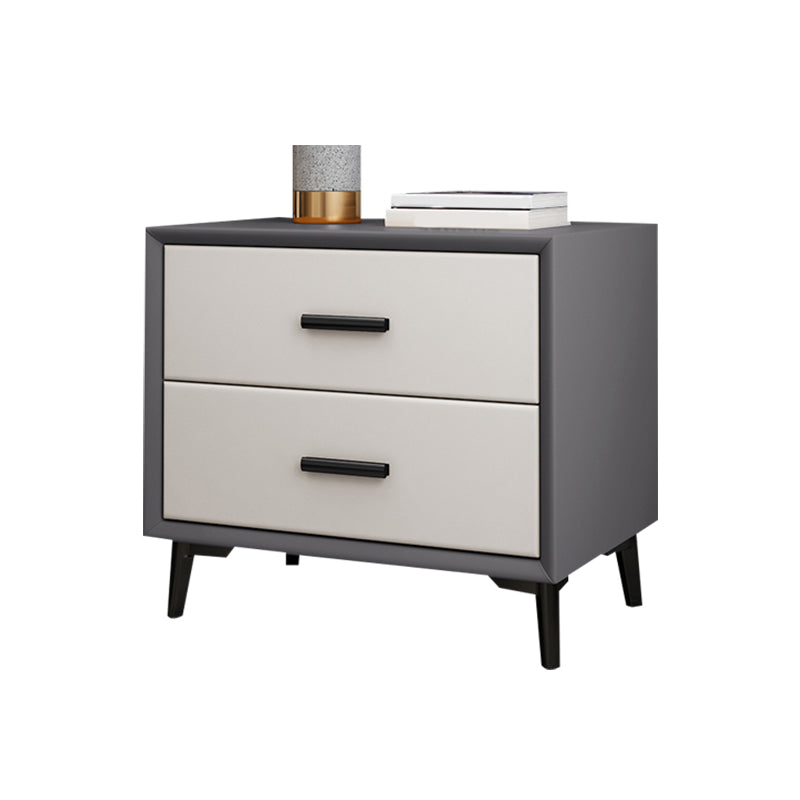 2 - Drawer Contemporary Accent Table Nightstand Faux Leather Bed Nightstand