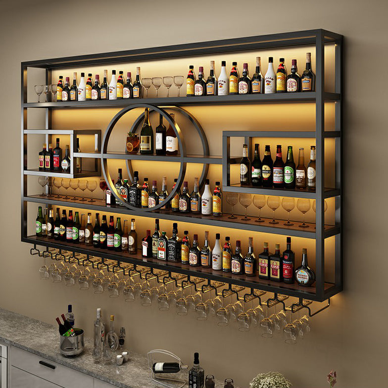 Wall Mounted Wine Rack Metal Modern Wine Bottle & Glass Rack for Bar