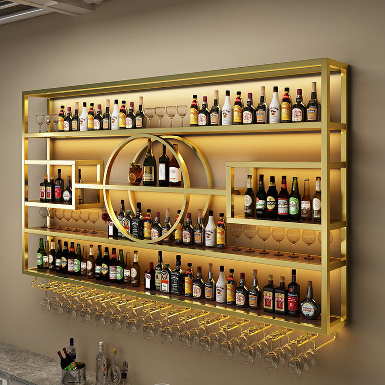 Wall Mounted Wine Rack Metal Modern Wine Bottle & Glass Rack for Bar