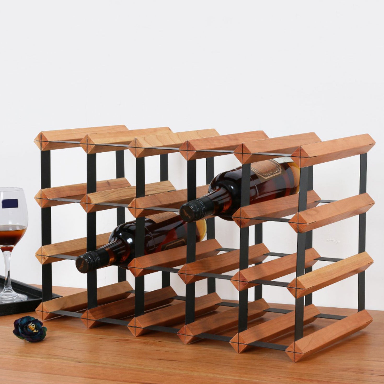 Tabletop Wine Rack Solid Wood Wine Bottle Rack for Living Room