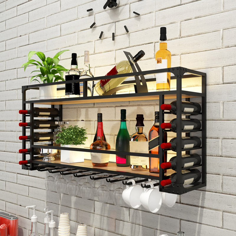 Iron Wine Rack Modern Style Wall Mounted Wine Holder Rack with Shelf