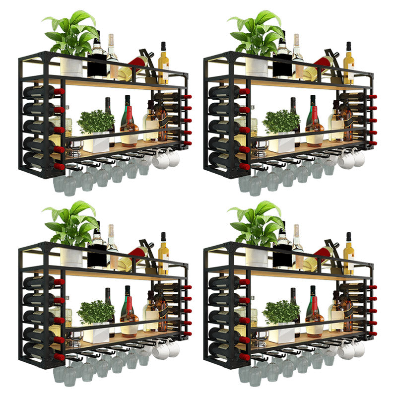 Iron Wine Rack Modern Style Wall Mounted Wine Holder Rack with Shelf