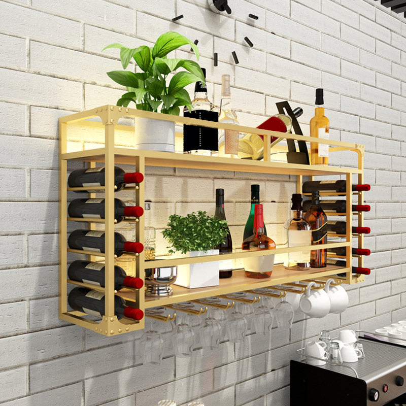 Iron Wine Rack Modern Style Wall Mounted Wine Holder Rack with Shelf