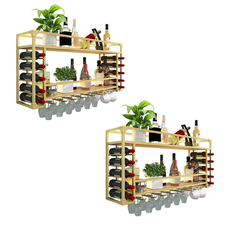 Iron Wine Rack Modern Style Wall Mounted Wine Holder Rack with Shelf