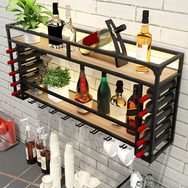 Iron Wine Rack Modern Style Wall Mounted Wine Holder Rack with Shelf