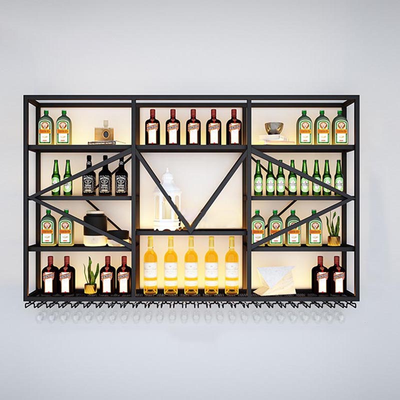 Wall Mounted Iron Wine Racks Modern Style Wine Holder Rack in Black