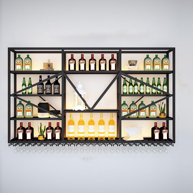 Wall Mounted Iron Wine Racks Modern Style Wine Holder Rack in Black