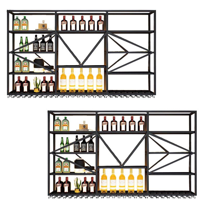 Wall Mounted Iron Wine Racks Modern Style Wine Holder Rack in Black