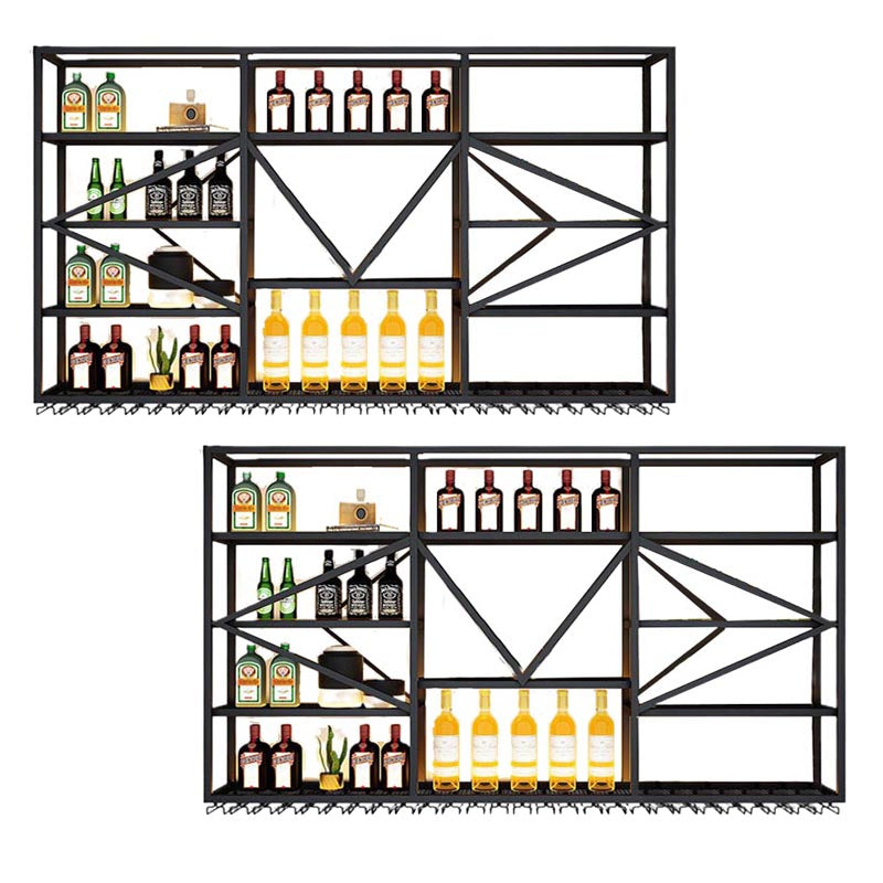 Wall Mounted Iron Wine Racks Modern Style Wine Holder Rack in Black