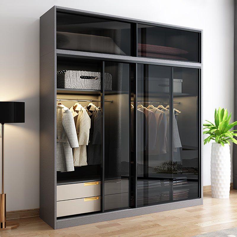 Black Wardrobe Cabinet Contemporary Glass Wardrobe Armoire for Home