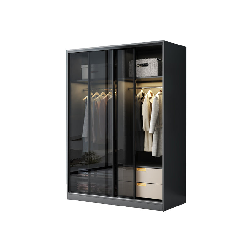 Black Wardrobe Cabinet Contemporary Glass Wardrobe Armoire for Home