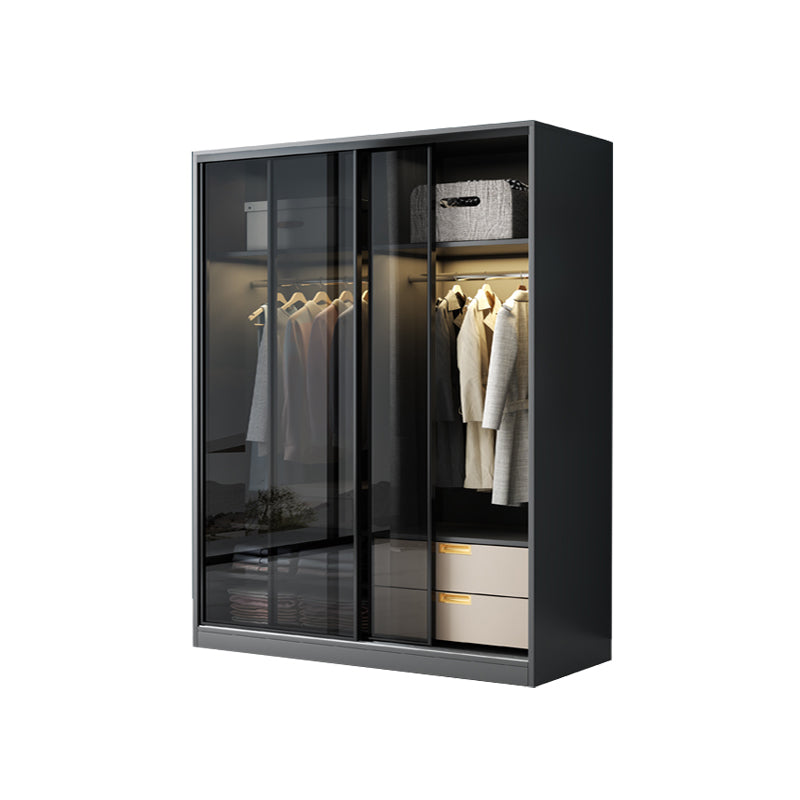 Black Wardrobe Cabinet Contemporary Glass Wardrobe Armoire for Home