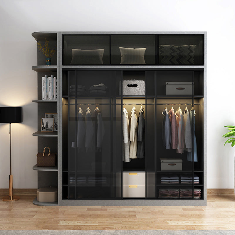 Black Wardrobe Cabinet Contemporary Glass Wardrobe Armoire for Home