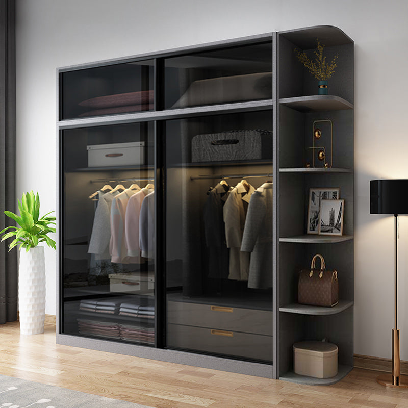 Black Wardrobe Cabinet Contemporary Glass Wardrobe Armoire for Home