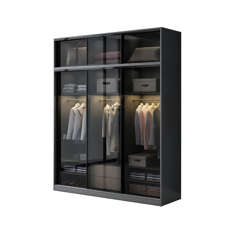 Black Wardrobe Cabinet Contemporary Glass Wardrobe Armoire for Home