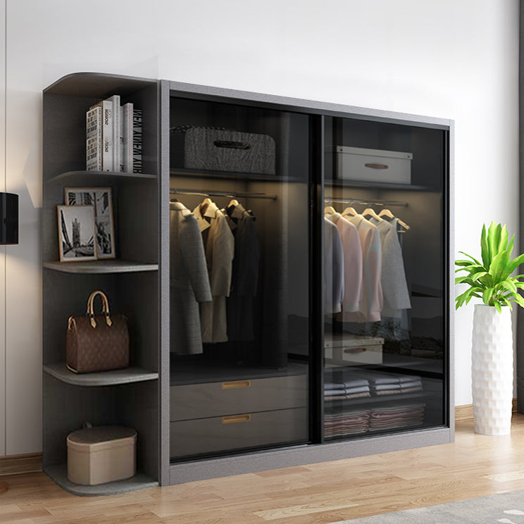 Black Wardrobe Cabinet Contemporary Glass Wardrobe Armoire for Home