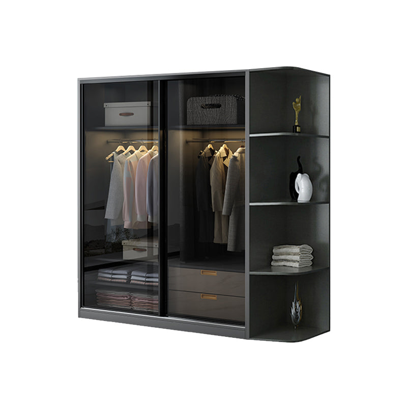 Black Wardrobe Cabinet Contemporary Glass Wardrobe Armoire for Home