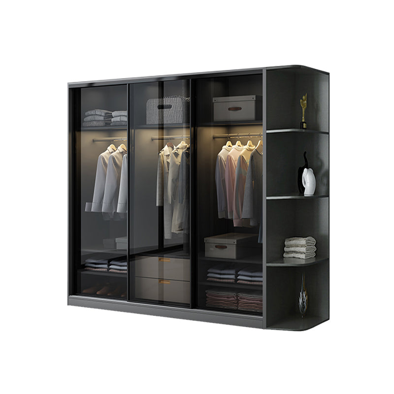 Black Wardrobe Cabinet Contemporary Glass Wardrobe Armoire for Home