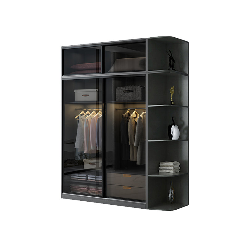 Black Wardrobe Cabinet Contemporary Glass Wardrobe Armoire for Home