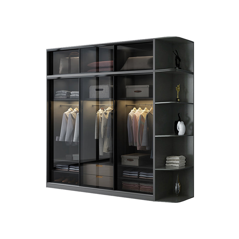 Black Wardrobe Cabinet Contemporary Glass Wardrobe Armoire for Home