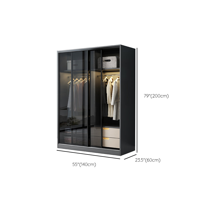 Black Wardrobe Cabinet Contemporary Glass Wardrobe Armoire for Home