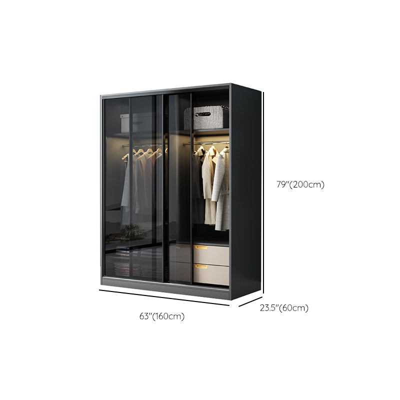 Black Wardrobe Cabinet Contemporary Glass Wardrobe Armoire for Home