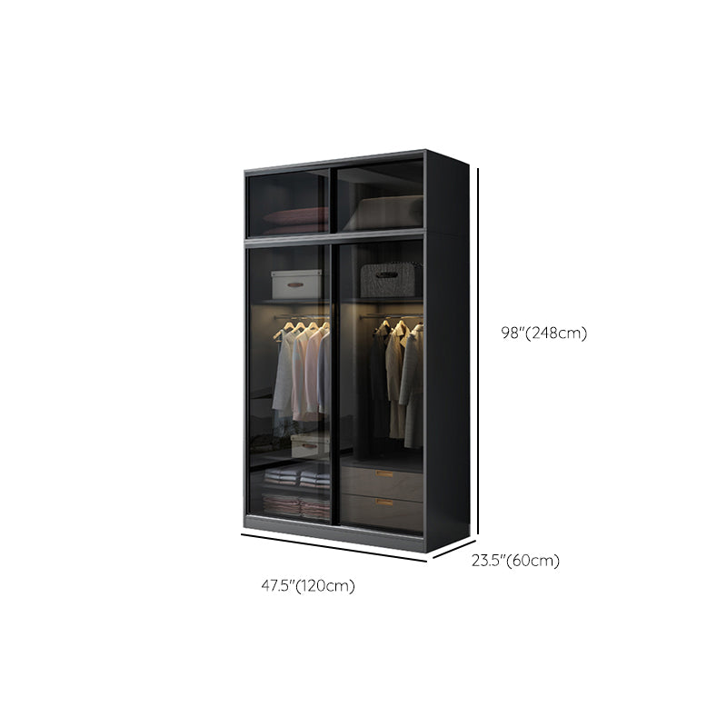 Black Wardrobe Cabinet Contemporary Glass Wardrobe Armoire for Home