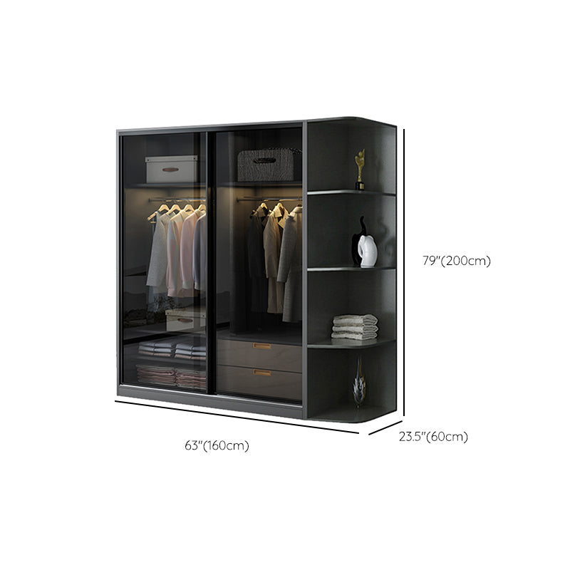 Black Wardrobe Cabinet Contemporary Glass Wardrobe Armoire for Home