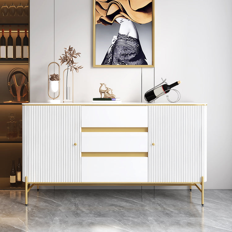 Glam Style Credenza Stone Buffet Credenza with Drawers and Cabinets