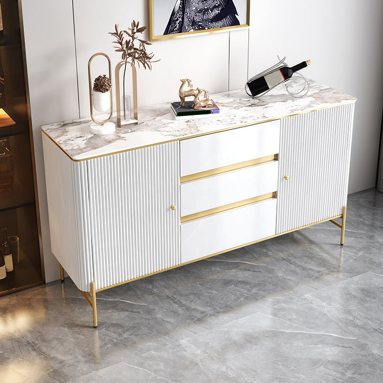 Glam Style Credenza Stone Buffet Credenza with Drawers and Cabinets