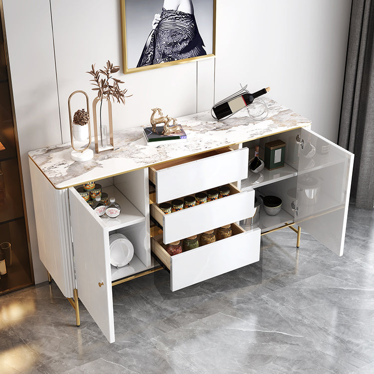 Glam Style Credenza Stone Buffet Credenza with Drawers and Cabinets