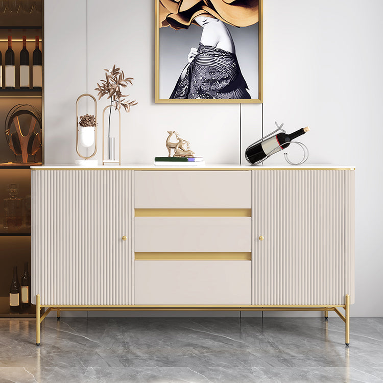 Glam Style Credenza Stone Buffet Credenza with Drawers and Cabinets