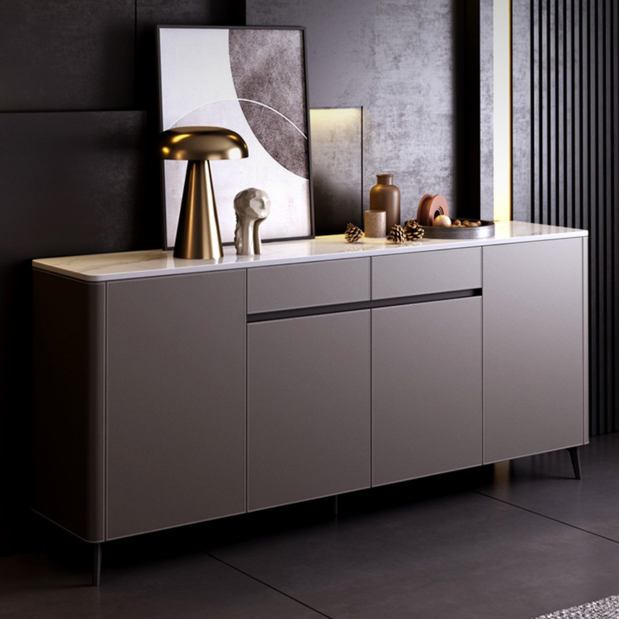 Stone Credenza Modern & Contemporary Server with Cabinets and Drawers