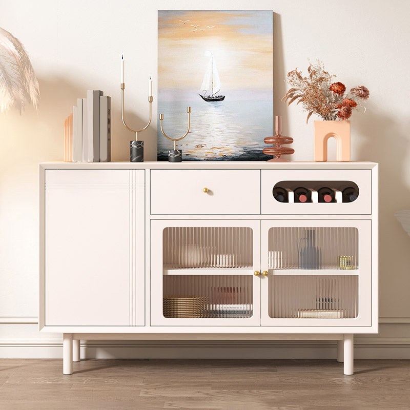 Glam Style Credenza Stone Glass Doors Buffet Sideboard with Drawers and Cabinets