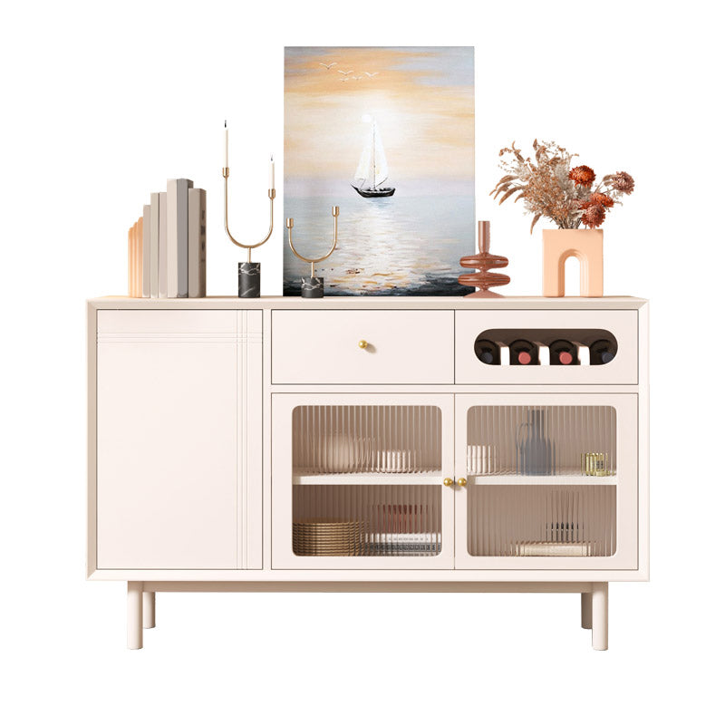 Glam Style Credenza Stone Glass Doors Buffet Sideboard with Drawers and Cabinets