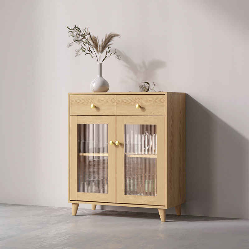 Wood Credenza Contemporary Glass Doors Server with Cabinets and Drawers