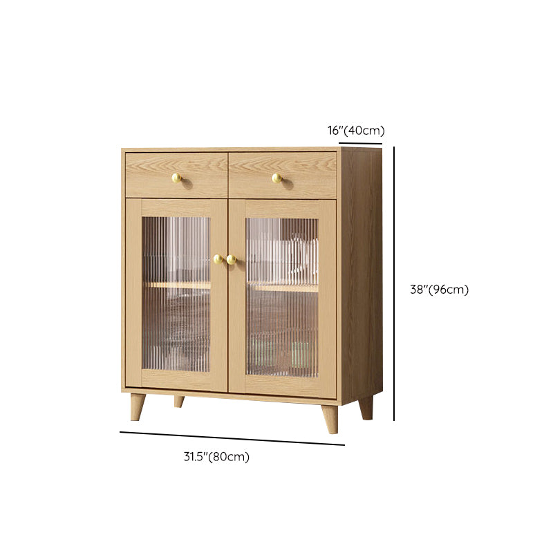 Wood Credenza Contemporary Glass Doors Server with Cabinets and Drawers