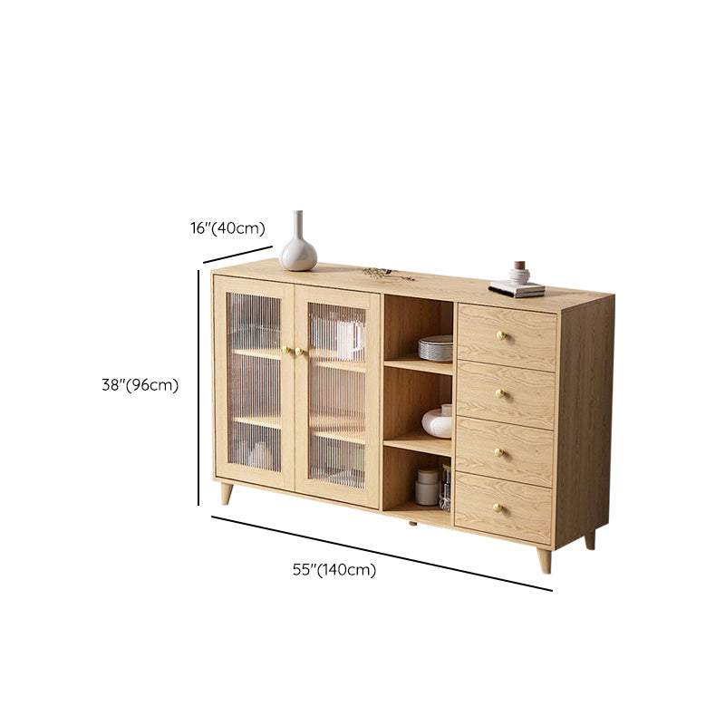 Wood Credenza Contemporary Glass Doors Server with Cabinets and Drawers