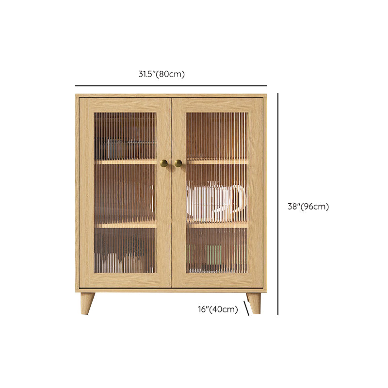 Wood Credenza Contemporary Glass Doors Server with Cabinets and Drawers