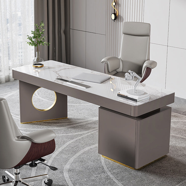 Rectangular Shaped Office Desk Reversible Grey Writing Desks for Office