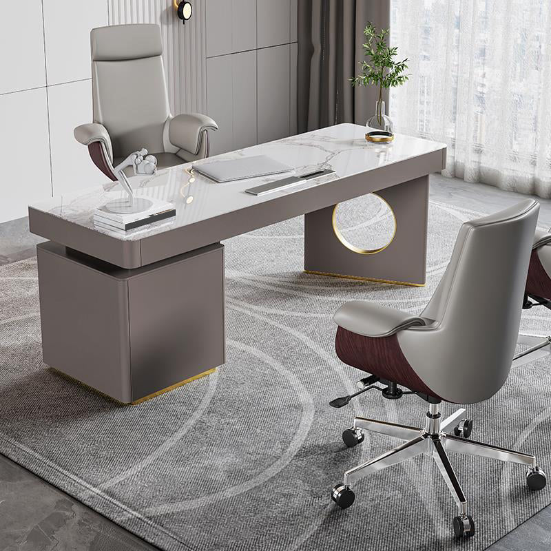 Rectangular Shaped Office Desk Reversible Grey Writing Desks for Office