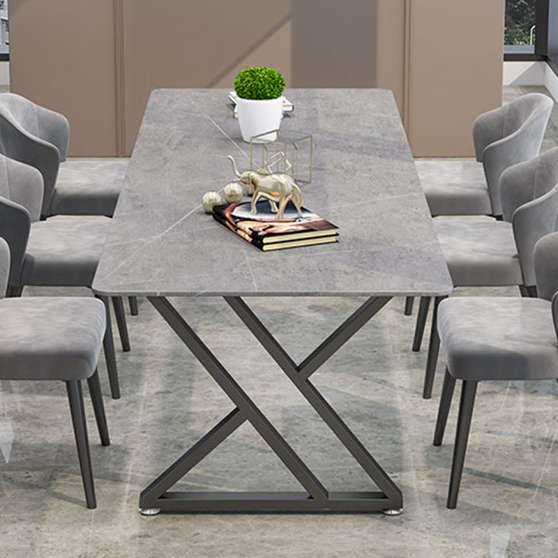 Rectangular Shaped Office Conference Table Stone Writing Desk in Grey